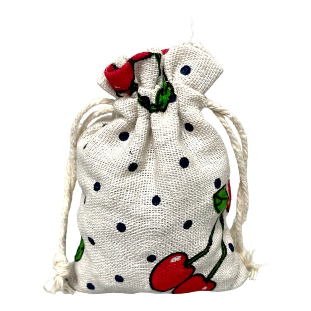 Săculeți textil dreptunghiulari model Cireșe - alb (set 50 buc) 9x12cm - CraftUp