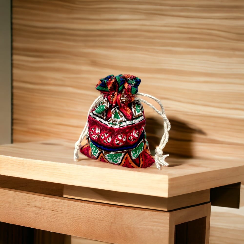 Săculeți textil dreptunghiulari model tradițional - vișiniu (set 50 buc) 9x12cm - CraftUp