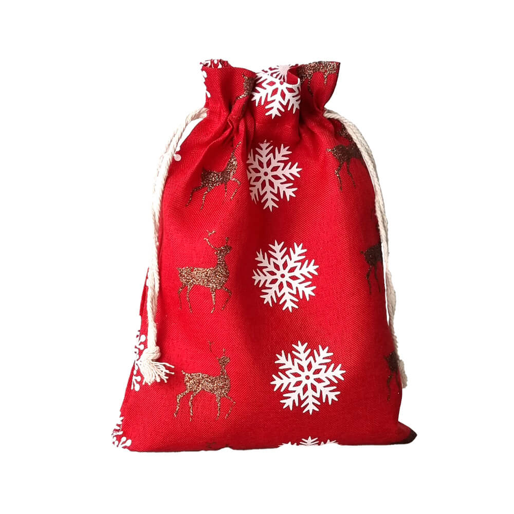 Săculeți textili fulgi de zăpadă 15x20cm - roșu - CraftUp