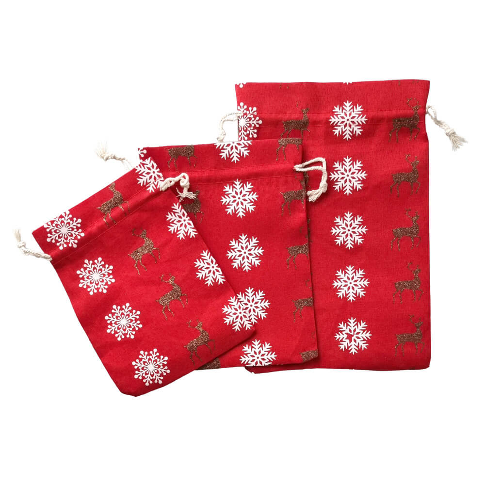 Săculeți textili fulgi de zăpadă 20x30cm - roșu - CraftUp