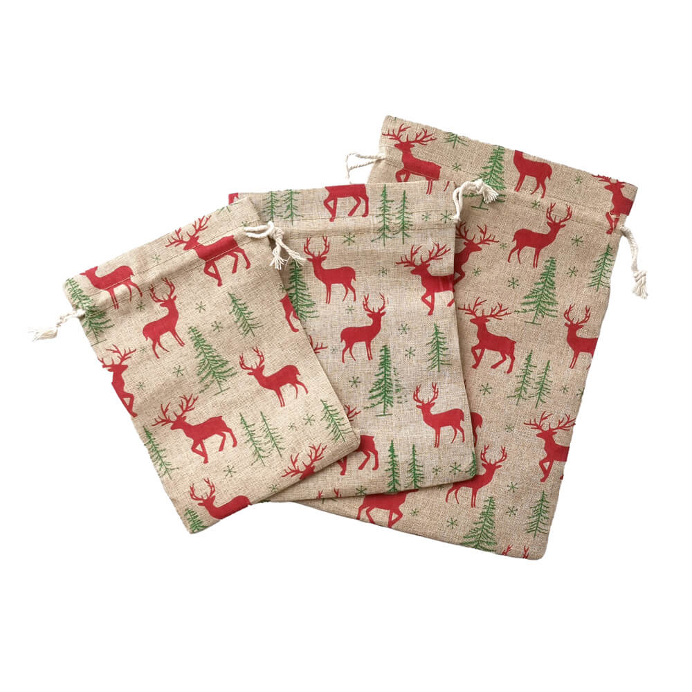Săculeți textili renii Crăciunului 20x30cm - beige - CraftUp