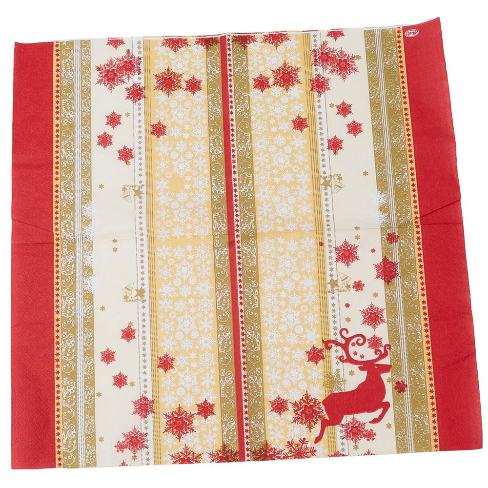 Șervețele de Crăciun cu ren roșu și benzi aurii (set 20 buc) - CraftUp