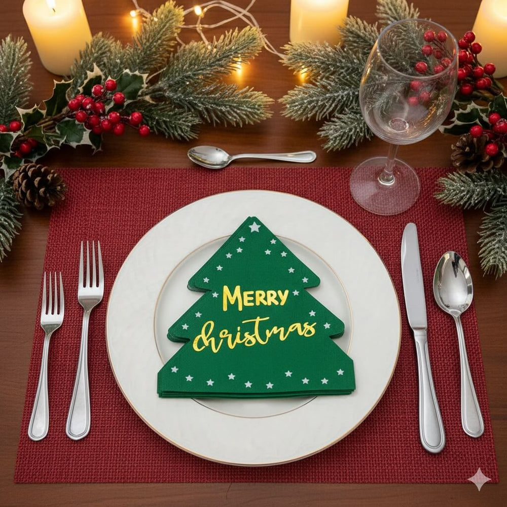 Șervețele de Crăciun în formă de brad verde (set 20 buc) - CraftUp