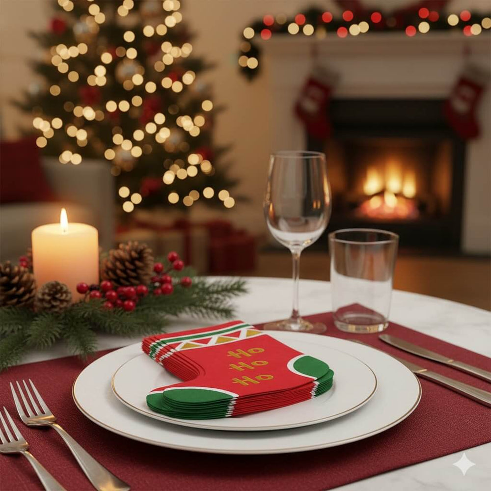 Șervețele de Crăciun în formă de cizmuliță roșie (set 20 buc) - CraftUp