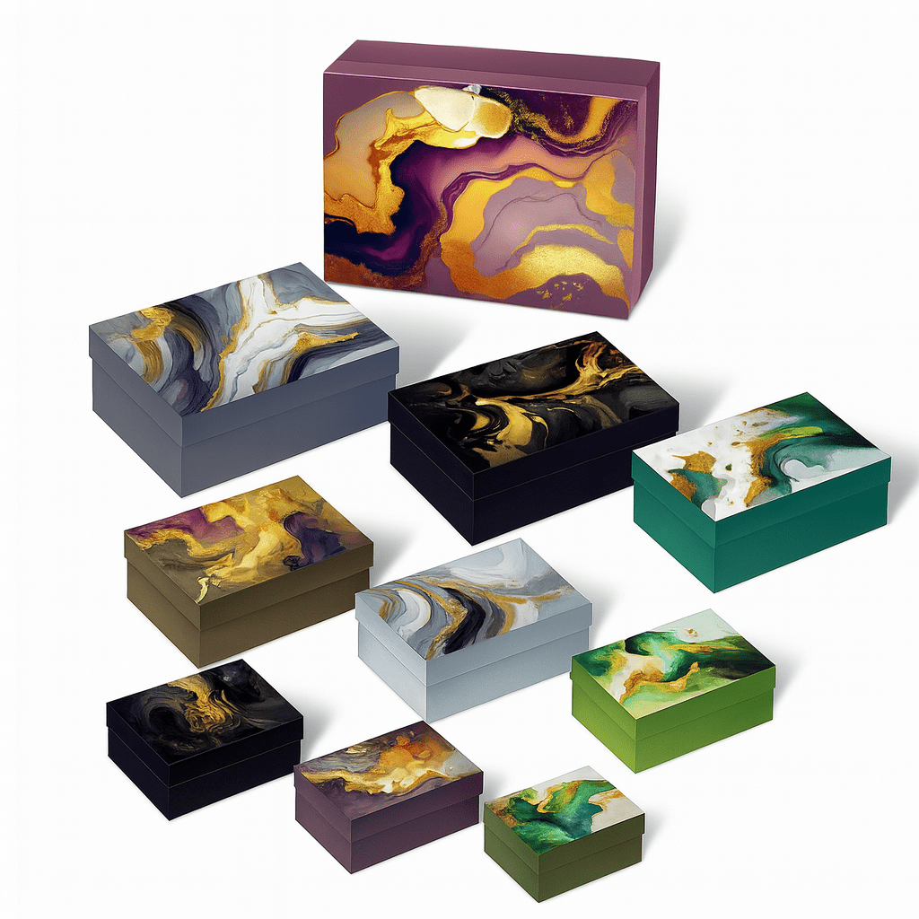 Set 10 cutii dreptunghiulare diferite - model 1 pictură - CraftUp