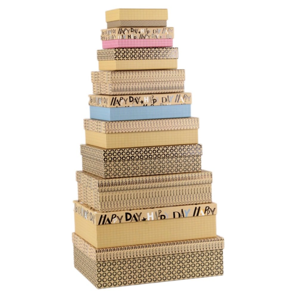 Set 10 cutii dreptunghiulare diferite - model 4 Happy Birthday - CraftUp