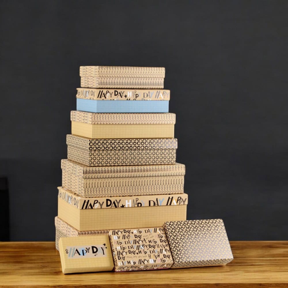 Set 10 cutii dreptunghiulare diferite - model 4 Happy Birthday - CraftUp