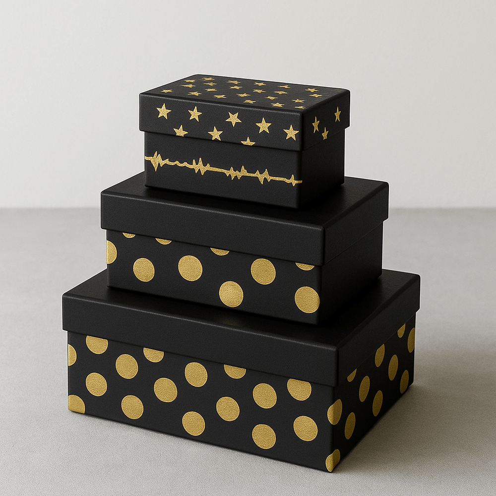 Set 10 cutii dreptunghiulare diferite - model 5 negru cu buline - CraftUp