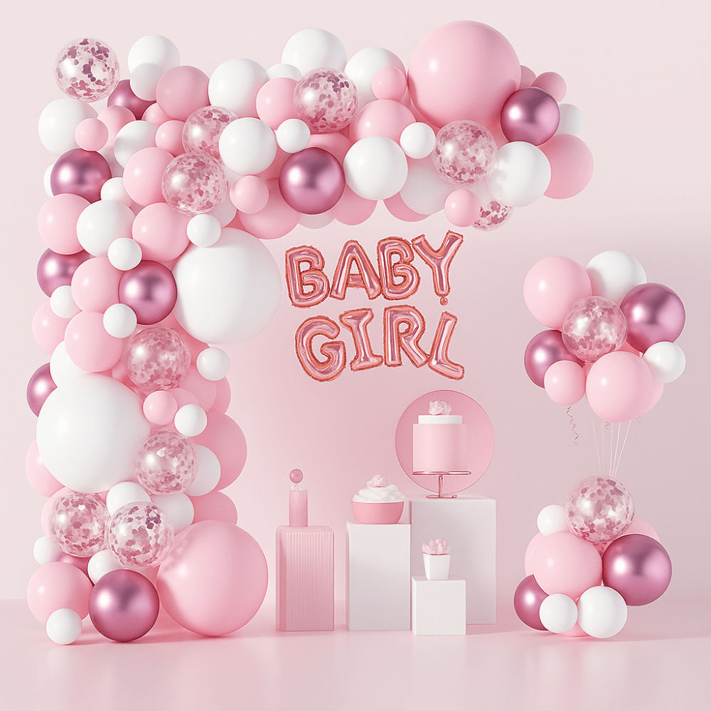 Set 100 baloane stil arcadă cu text Girl - model 5 roz - CraftUp