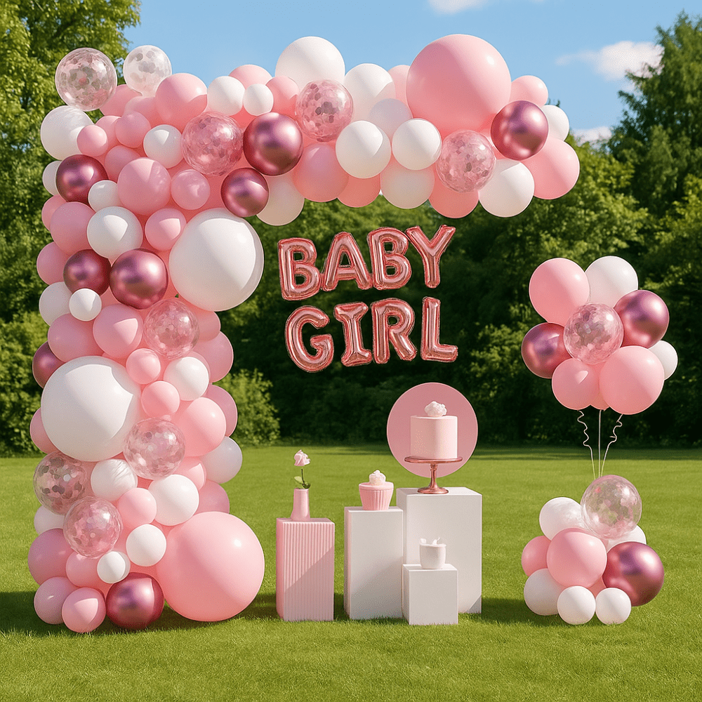 Set 100 baloane stil arcadă cu text Girl - model 5 roz - CraftUp