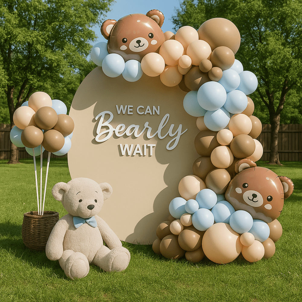 Set 100 baloane stil arcadă cu ursuleț maro - model 6 bleu - CraftUp