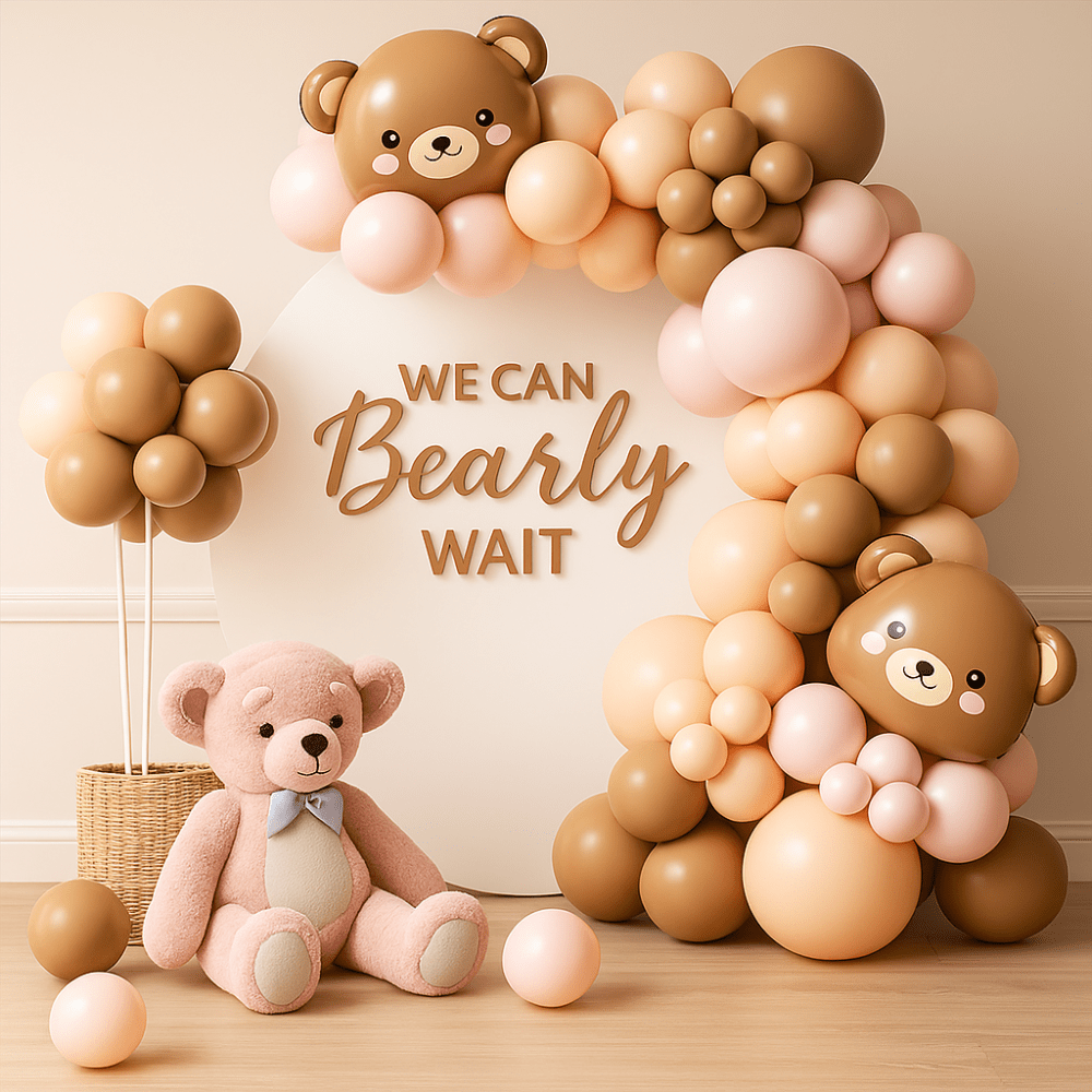 Set 100 baloane stil arcadă cu ursuleț maro - model 7 roz - CraftUp