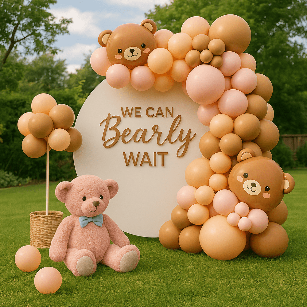 Set 100 baloane stil arcadă cu ursuleț maro - model 7 roz - CraftUp