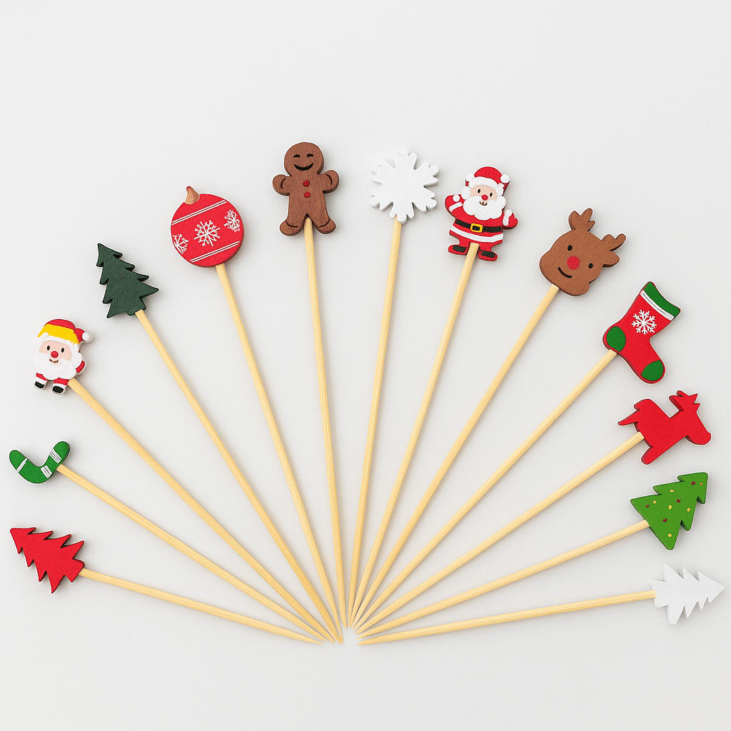 Set 100 bețișoare Crăciun din lemn cu ren și Moș Crăciun - CraftUp