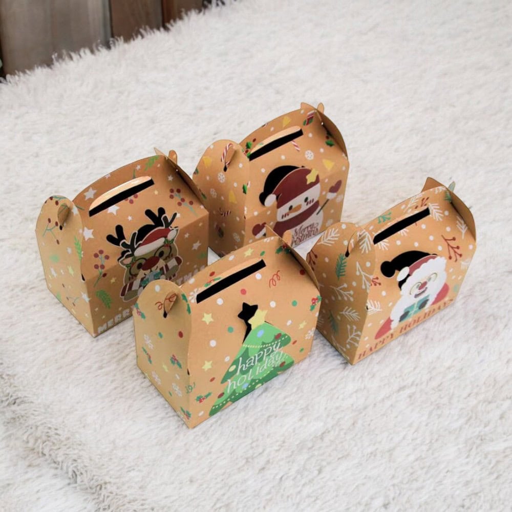 Set 12 cutii Crăciun 4 modele cu mâner - kraft - CraftUp