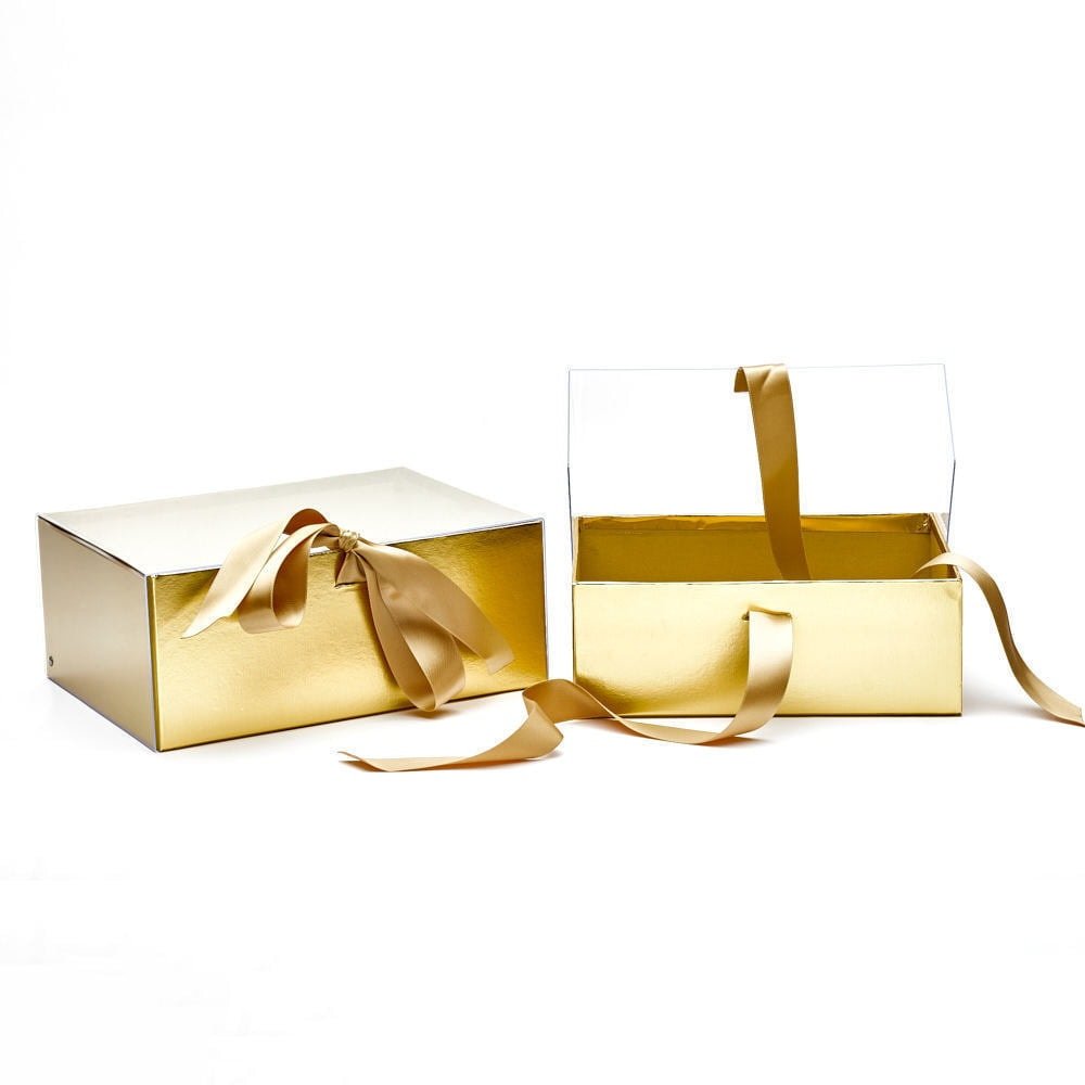 Set 2 cutii dreptunghiulare cu fereastră transparentă și panglică - auriu - CraftUp