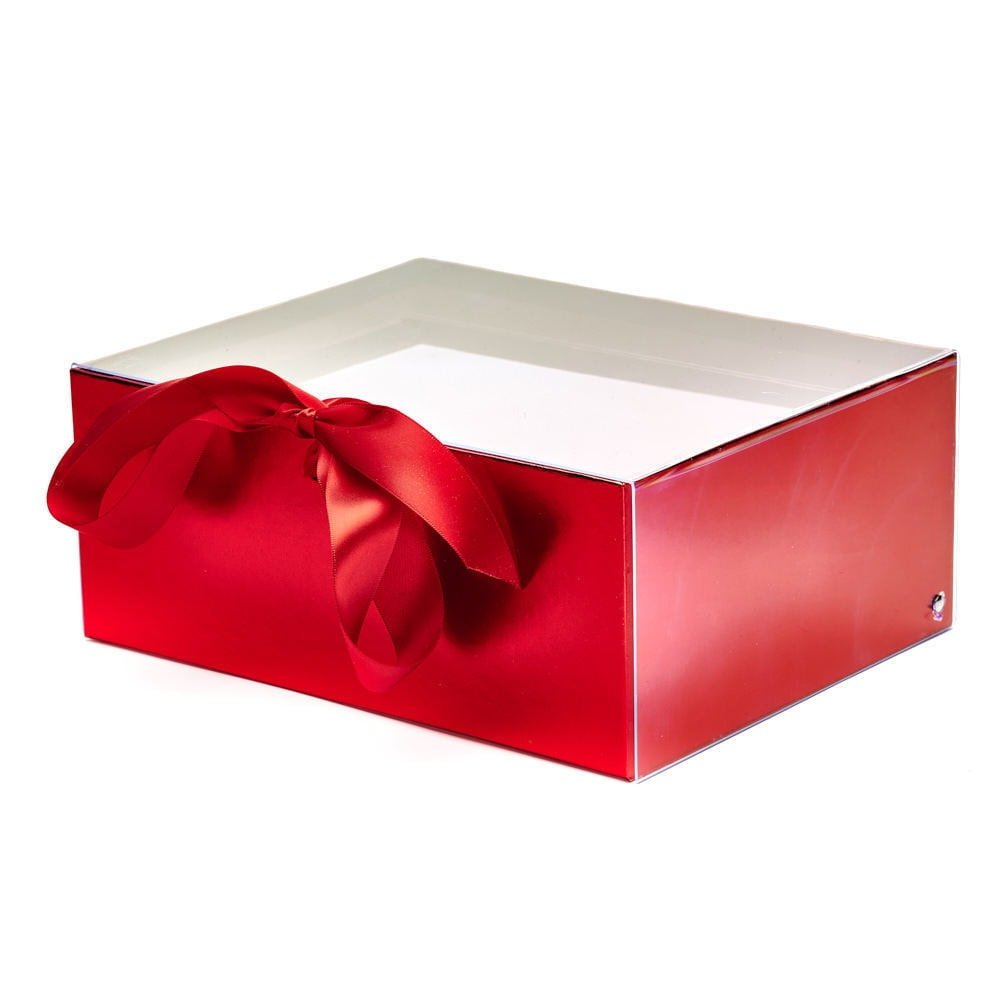 Set 2 cutii dreptunghiulare cu fereastră transparentă și panglică - roșu - CraftUp