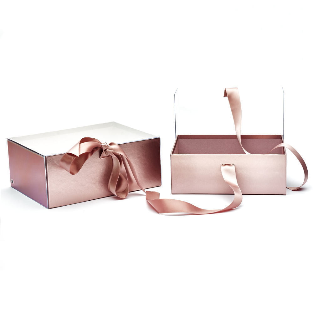 Set 2 cutii dreptunghiulare cu fereastră transparentă și panglică - roz - CraftUp