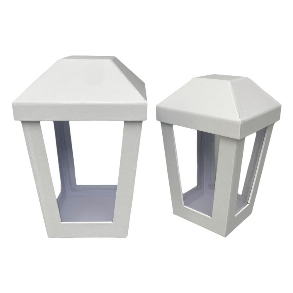 Set 2 cutii în formă de felinar cu capac - alb - CraftUp