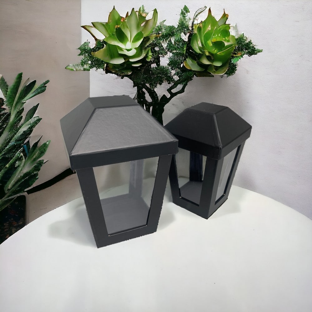 Set 2 cutii în formă de felinar cu capac - negru - CraftUp