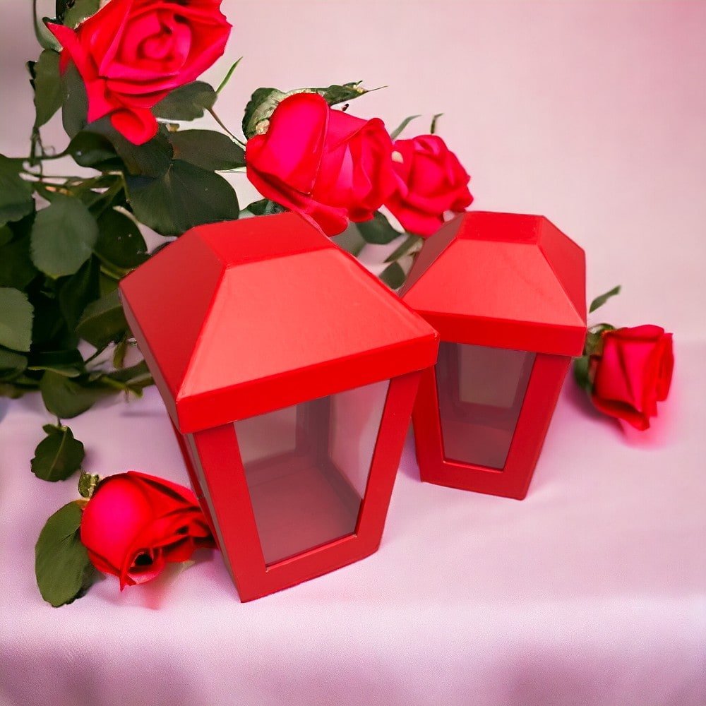 Set 2 cutii în formă de felinar cu capac - roșu - CraftUp