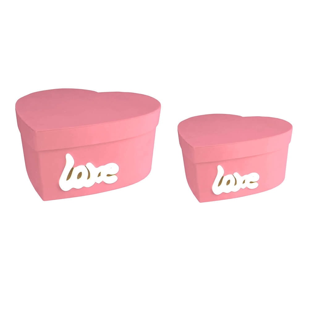 Set 2 cutii inimă catifelate Love luminat - roz - CraftUp