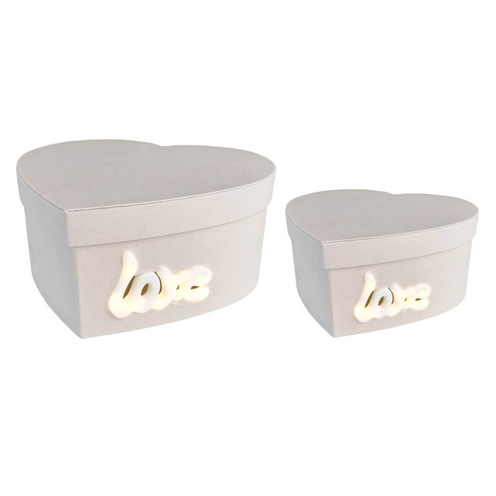 Set 2 cutii inimă model Love luminat - alb - CraftUp