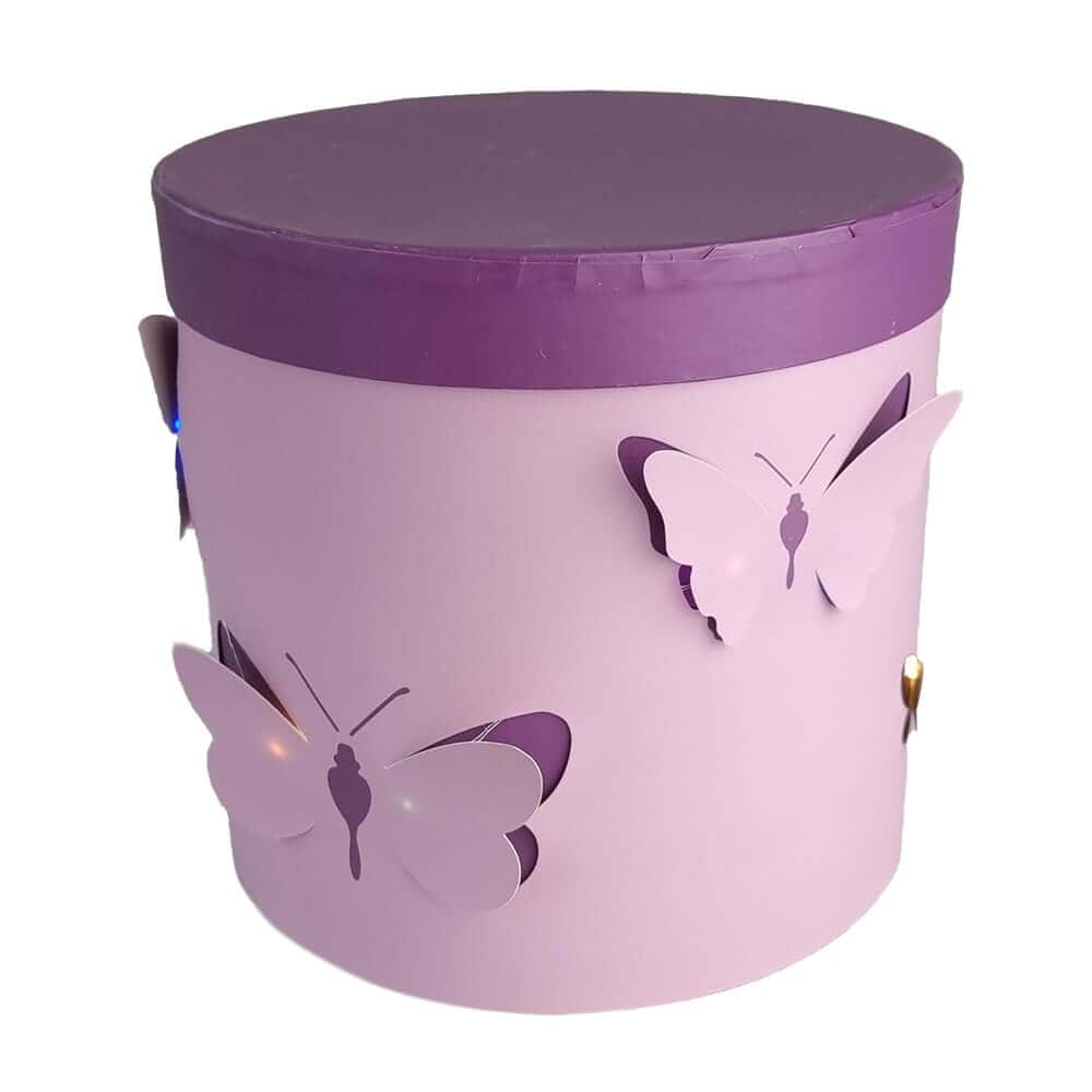 Set 2 cutii rotunde cu fluturi și lumini - mov - CraftUp