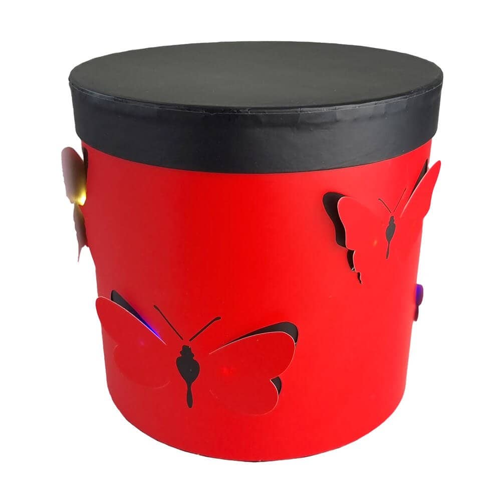 Set 2 cutii rotunde cu fluturi și lumini - roșu - CraftUp