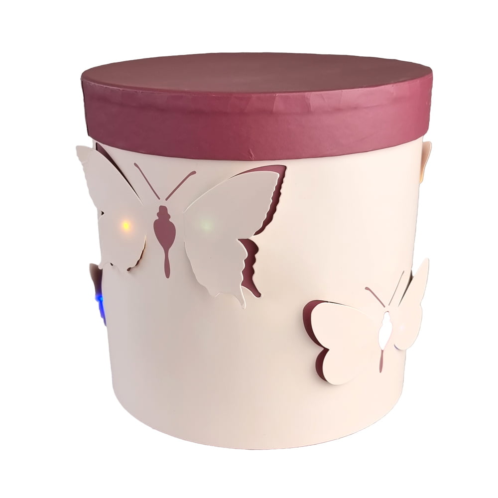 Set 2 cutii rotunde cu fluturi și lumini - roz - CraftUp