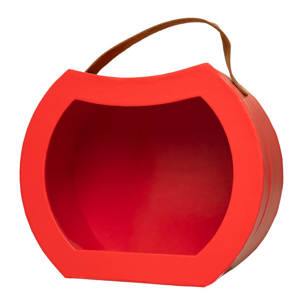 Set 2 cutii rotunjite cu mâner maro și fereastră - roșu - CraftUp