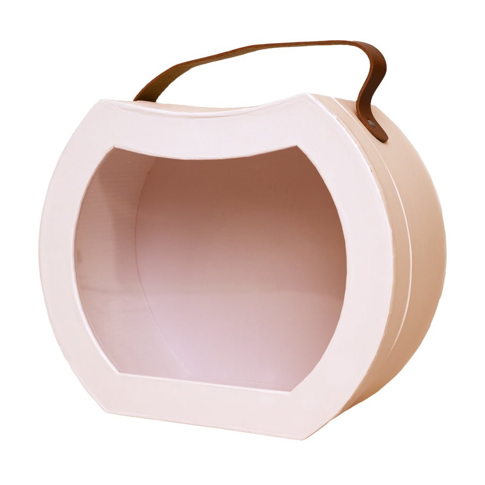 Set 2 cutii rotunjite cu mâner maro și fereastră - roz - CraftUp