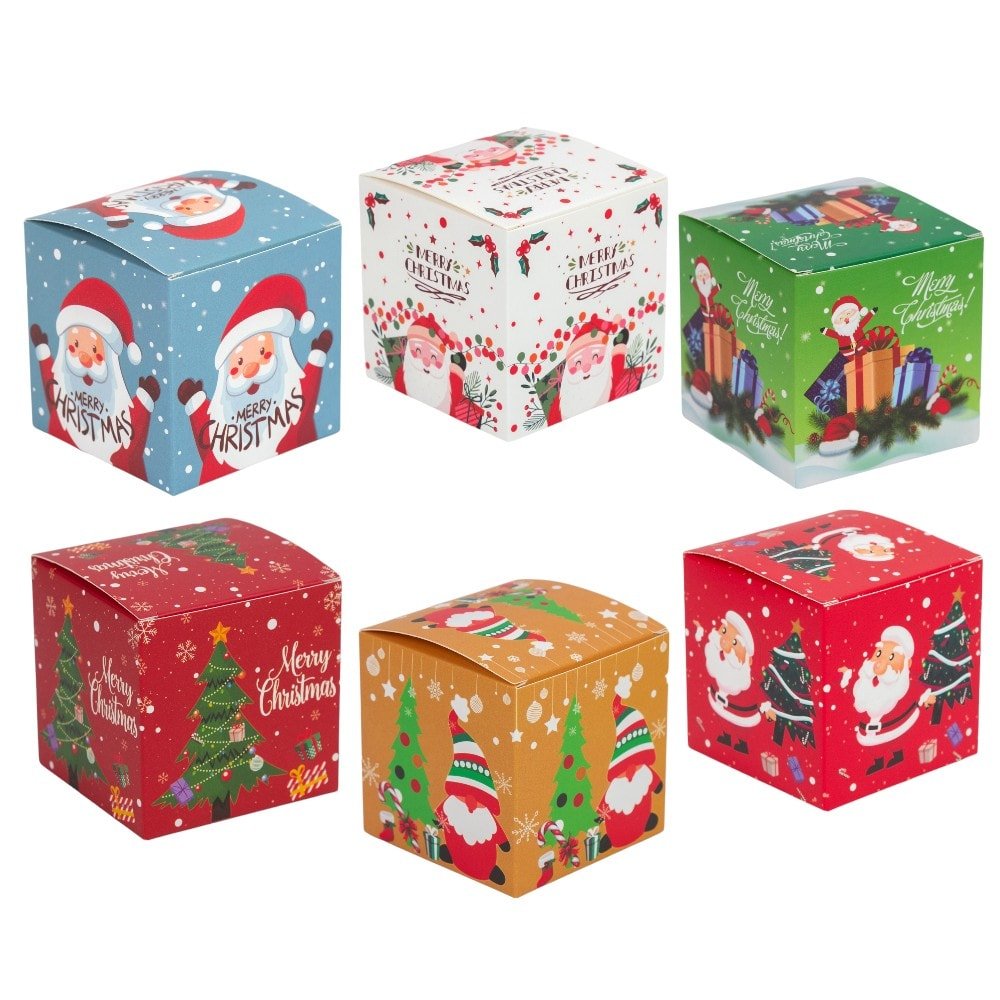 Set 24 cutii mici pătrate de Crăciun 6 modele diferite - multicolor - CraftUp
