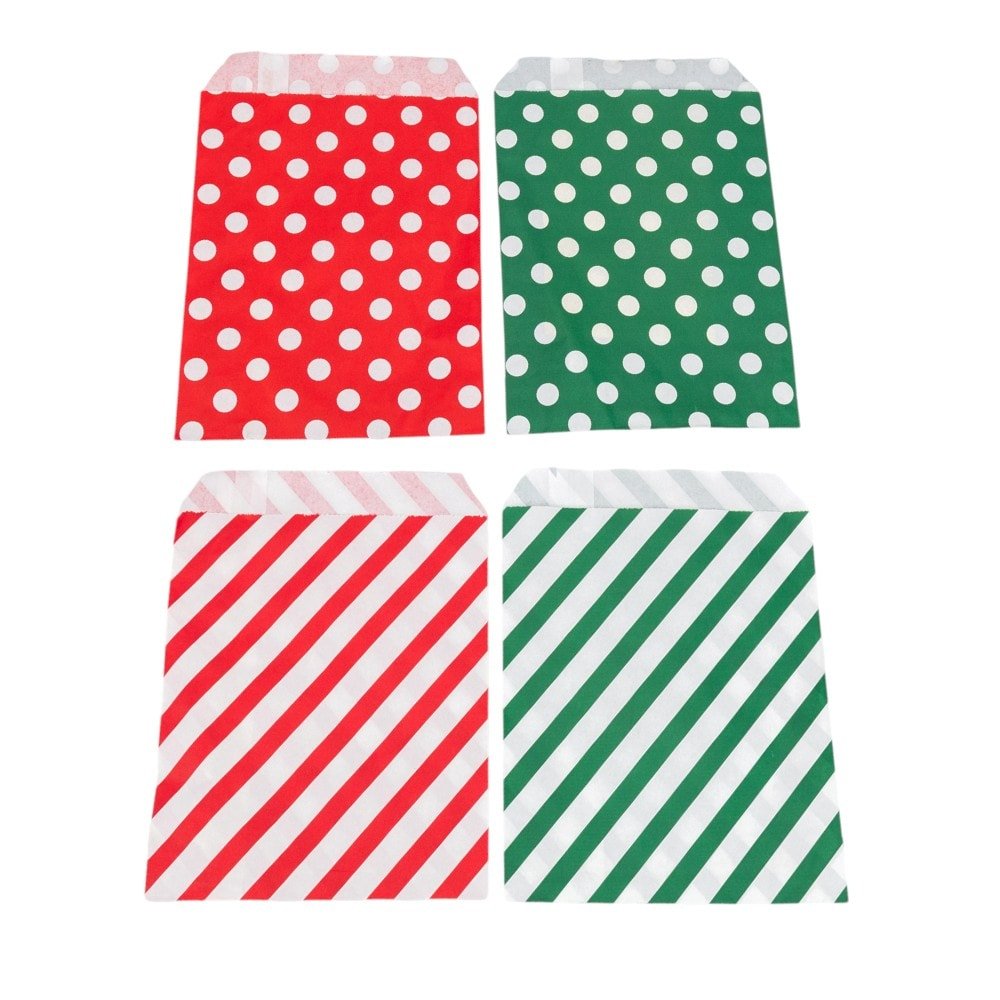 Set 24 pungi de Crăciun 4 modele cu buline sau dungi și stickere - CraftUp