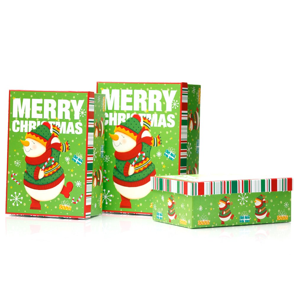 Set 3 cutii dreptunghiulare Crăciun – model om de zăpadă festiv - CraftUp