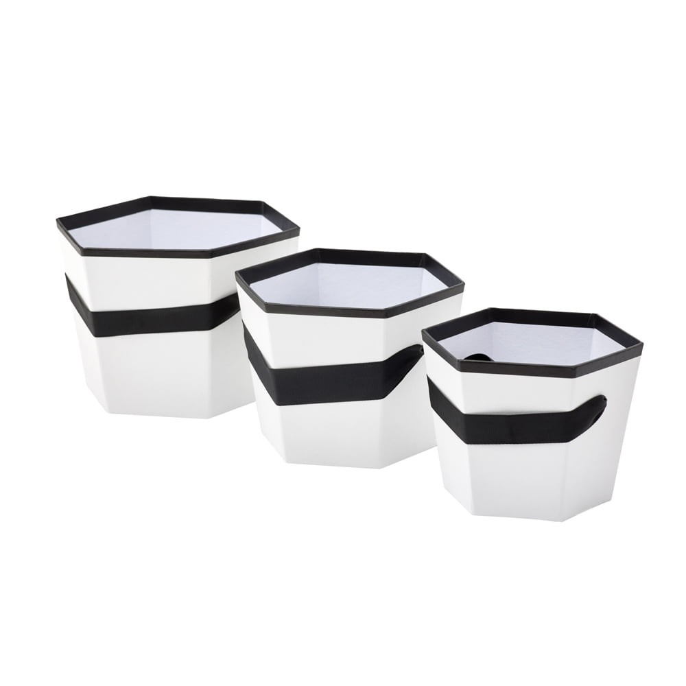 Set 3 cutii hexagon cu mâner - alb - CraftUp