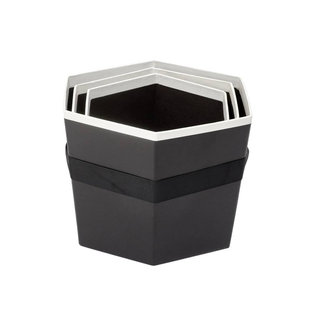 Set 3 cutii hexagon cu mâner - negru - CraftUp