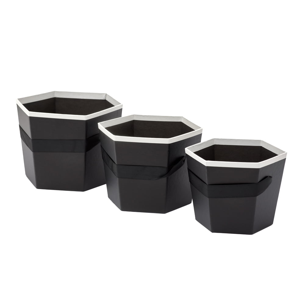 Set 3 cutii hexagon cu mâner - negru - CraftUp