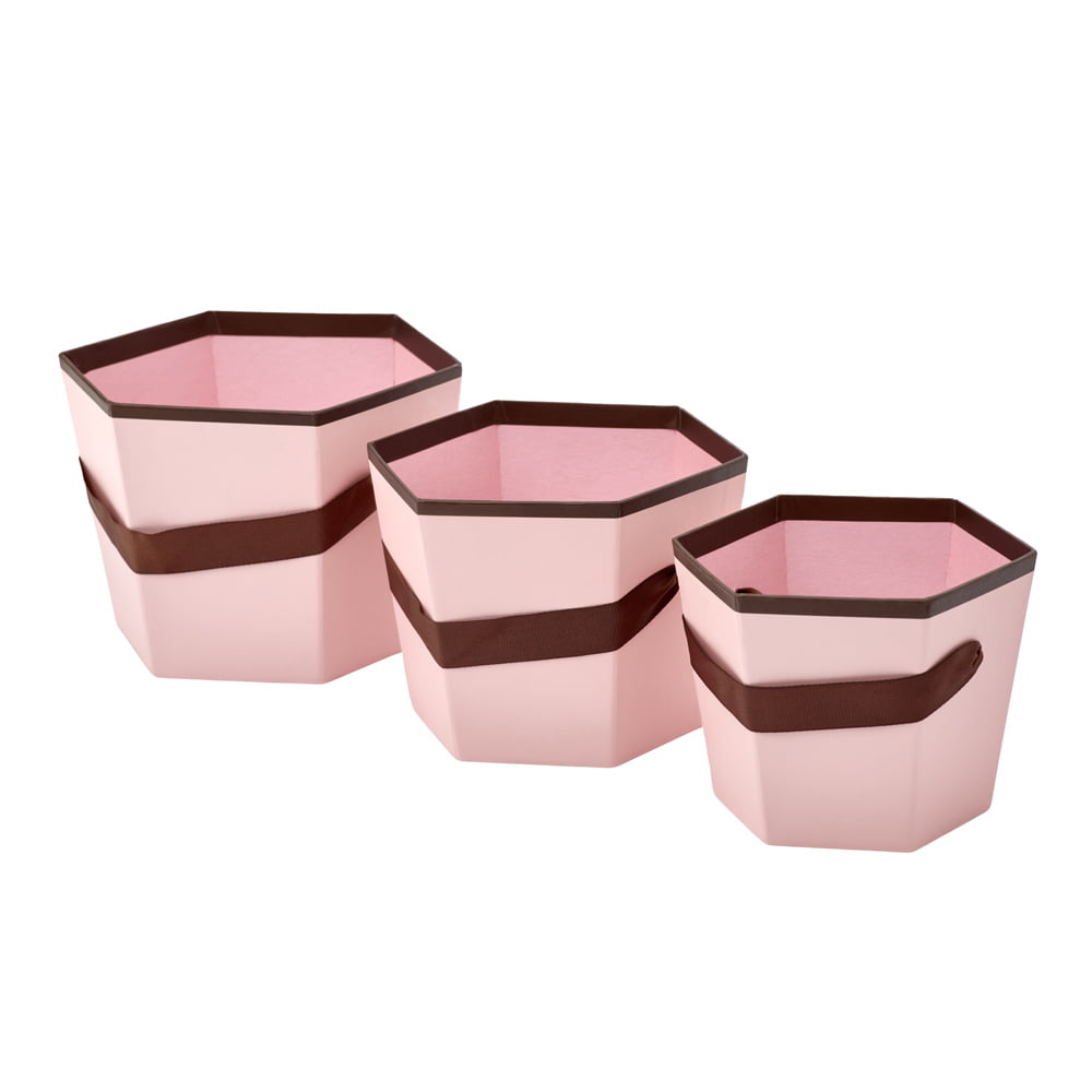Set 3 cutii hexagon cu mâner - roz - CraftUp