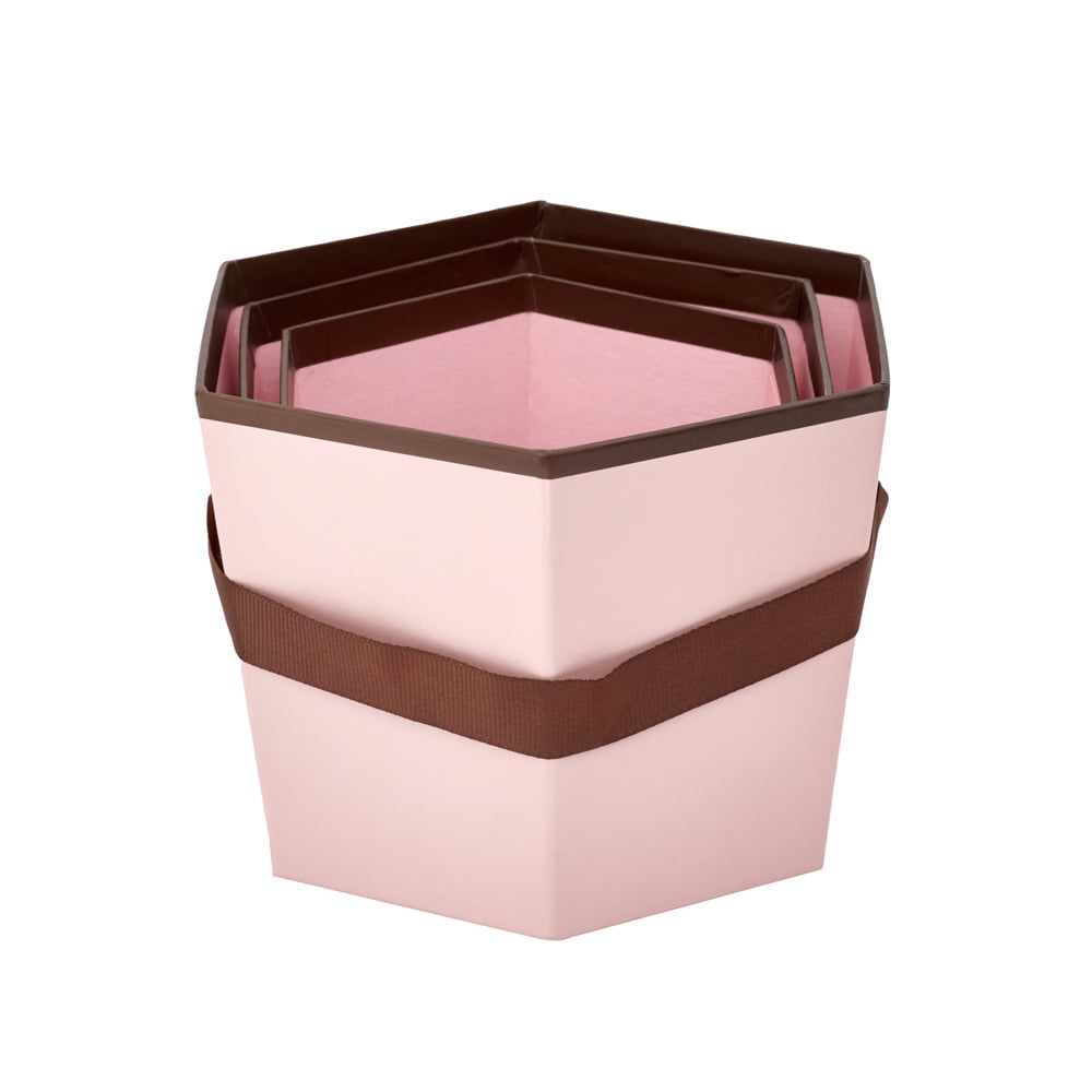 Set 3 cutii hexagon cu mâner - roz - CraftUp