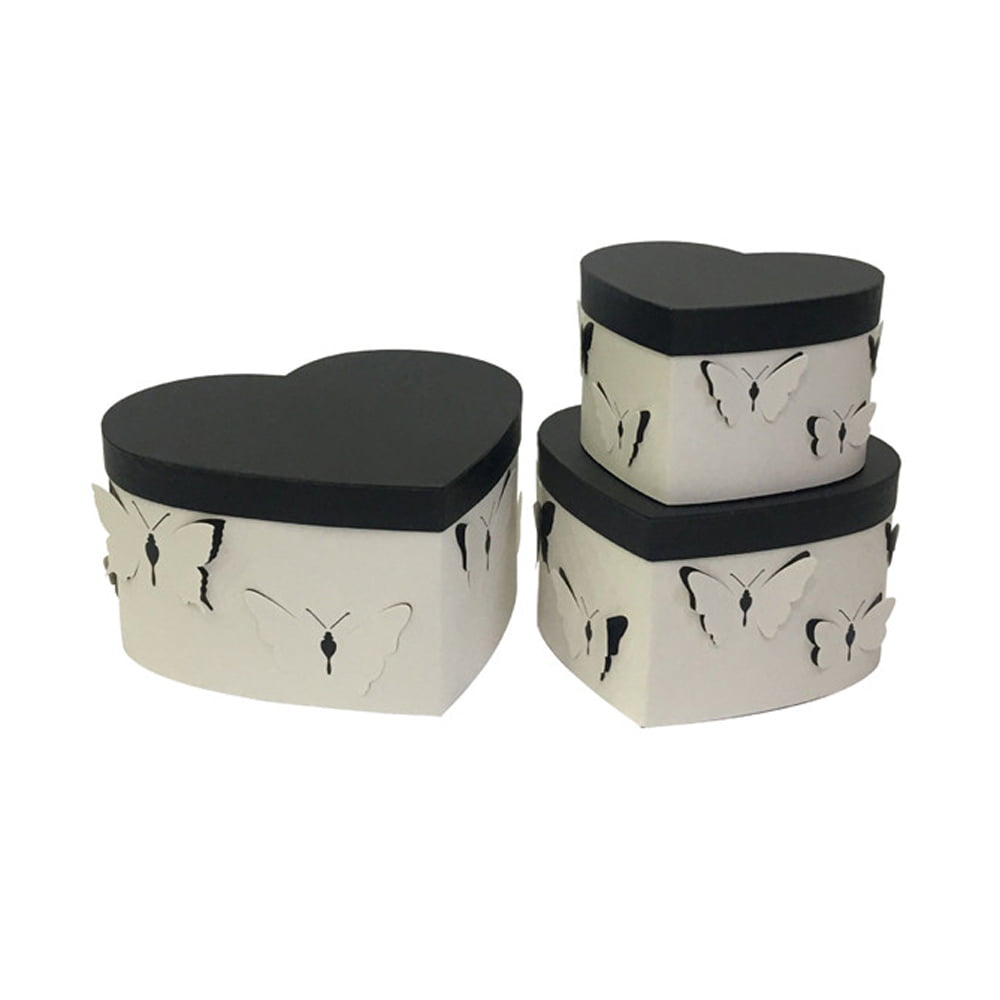 Set 3 cutii inimă cu fluturi - alb - CraftUp