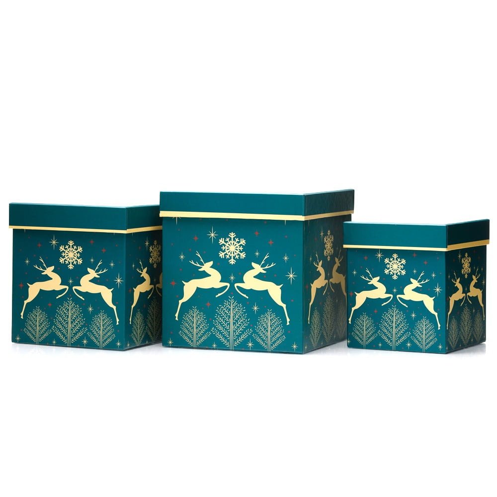 Set 3 cutii pătrate de Crăciun – model renii zăpezii - CraftUp