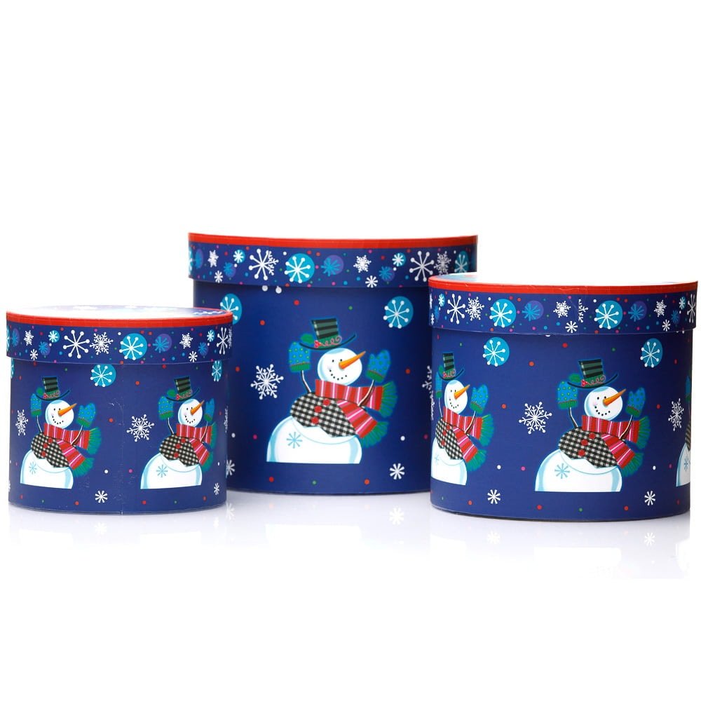 Set 3 cutii rotunde Crăciun - model om de zăpadă - CraftUp