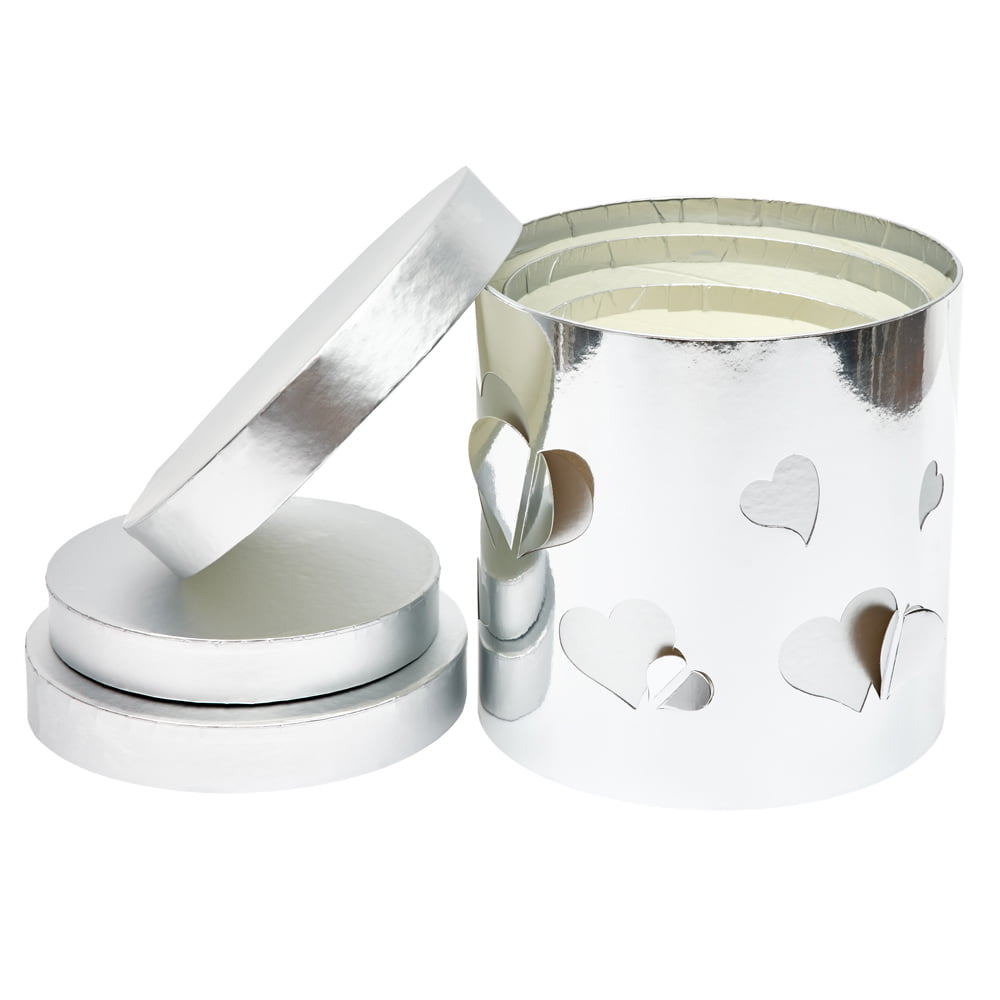 Set 3 cutii rotunde lucioase cu inimi - argintiu - CraftUp