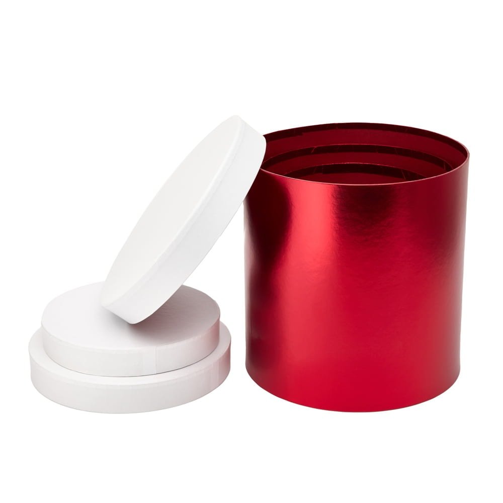 Set 3 cutii rotunde lucioase două culori - roșu/alb - CraftUp