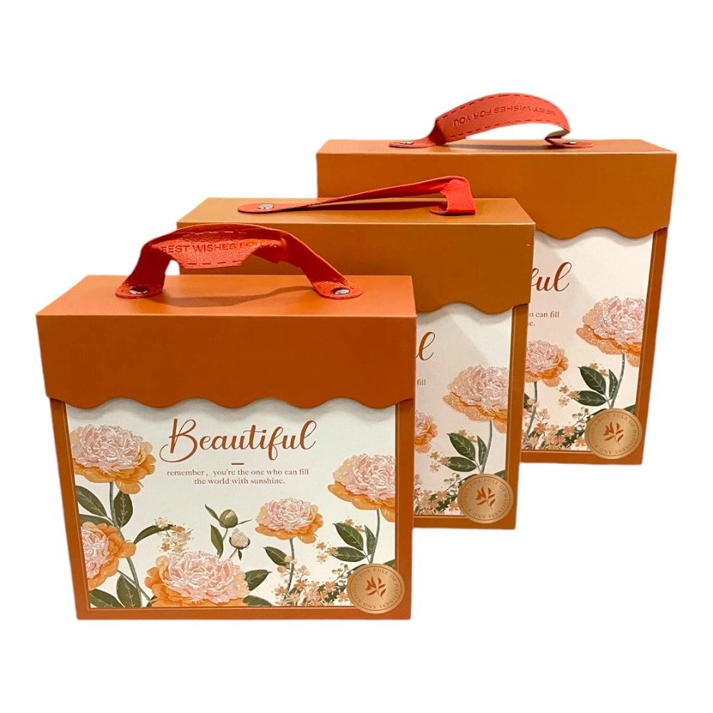 Set 3 cutii stil gentuță pentru cadouri cu mâner - model 1 portocaliu - CraftUp