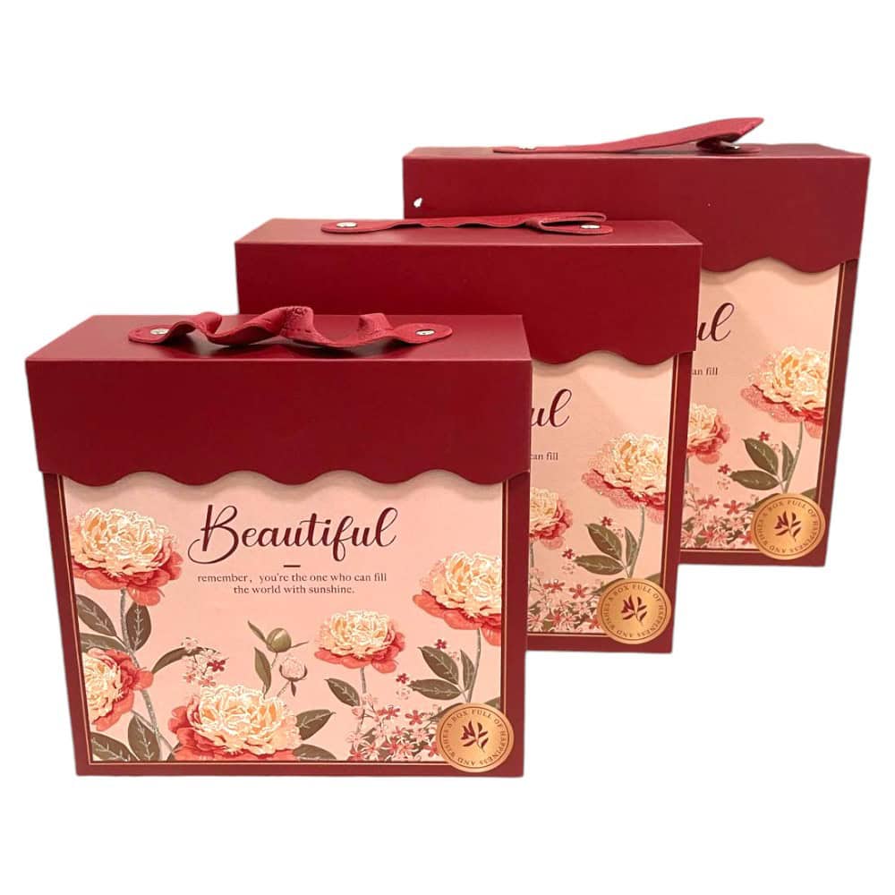 Set 3 cutii stil gentuță pentru cadouri cu mâner - model 1 roșu - CraftUp