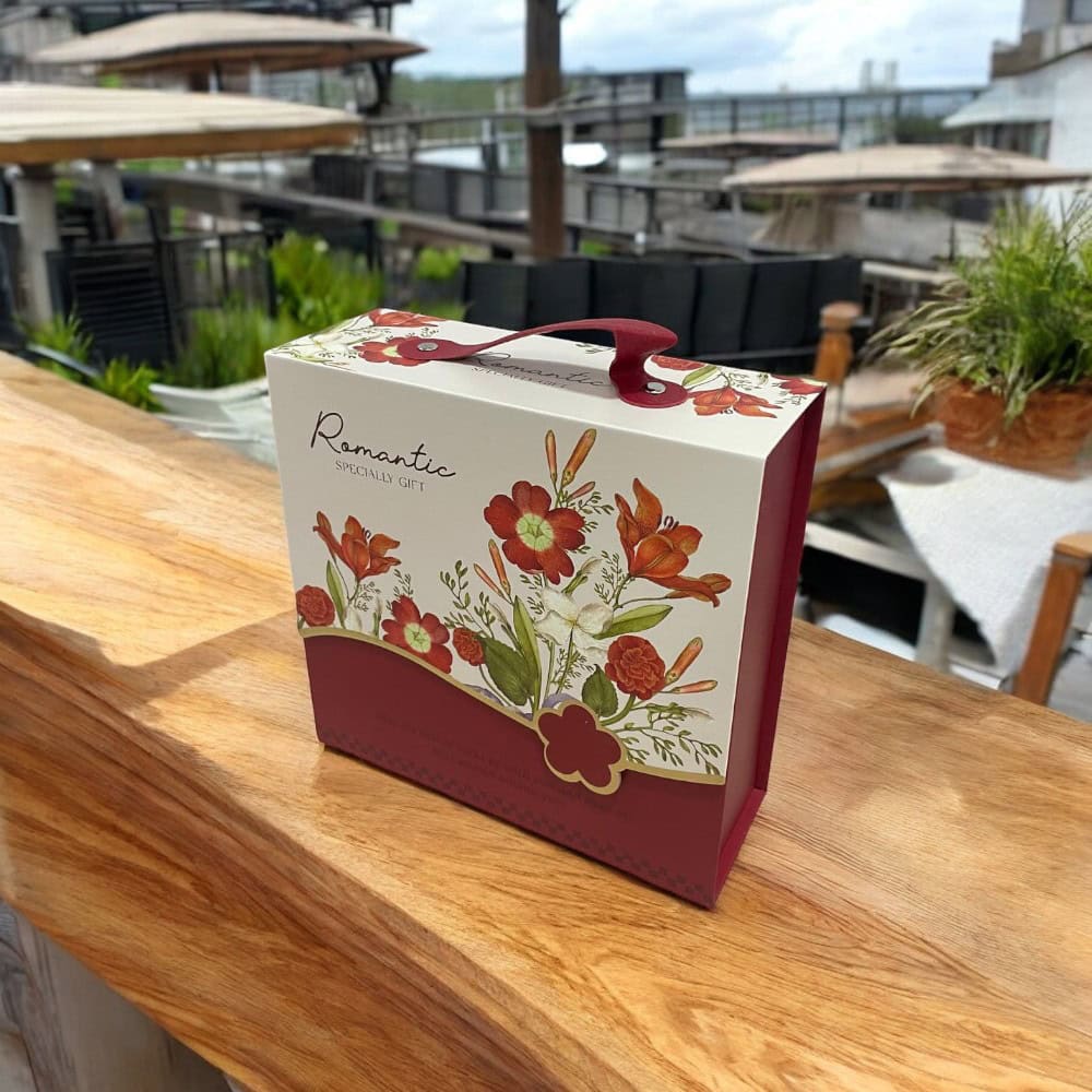 Set 3 cutii stil gentuță pentru cadouri cu mâner - model 2 roșu - CraftUp