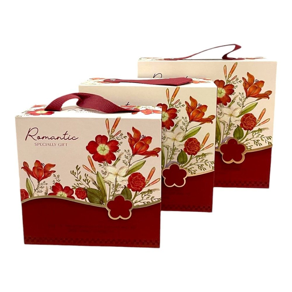 Set 3 cutii stil gentuță pentru cadouri cu mâner - model 2 roșu - CraftUp