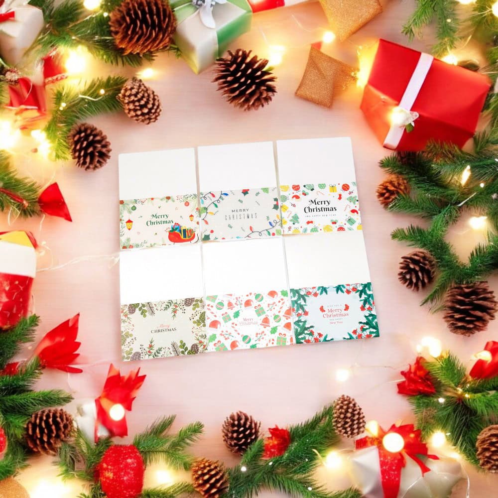 Set 6 felicitari de Crăciun cu plic și stickere aleatorii - model 4 - CraftUp